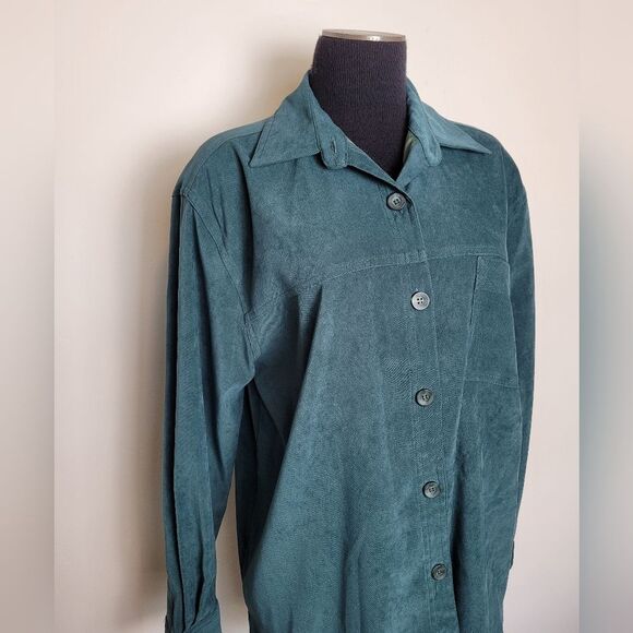 Vintage Classic Elements Stretch Chore Shirt Jacket Faux Suede Green Medium - Picture 2 of 13